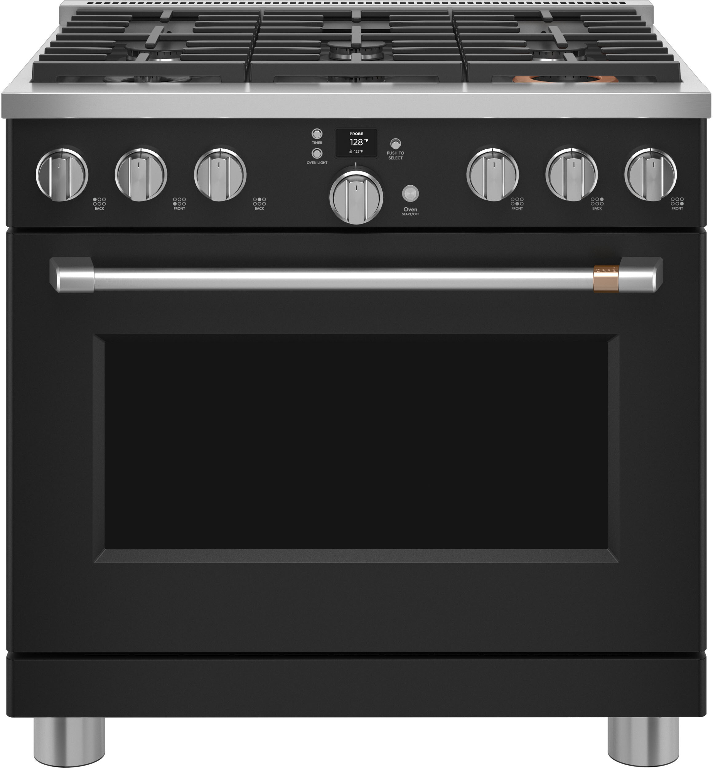 Cafe C2Y366P3TD1 36 inch Smart Commercial-Style Dual Fuel Range with 6 Burners, 5.75 cu. ft. Oven Capacity, Precision Temperature Probe and ADA Compliant (Matte Black)