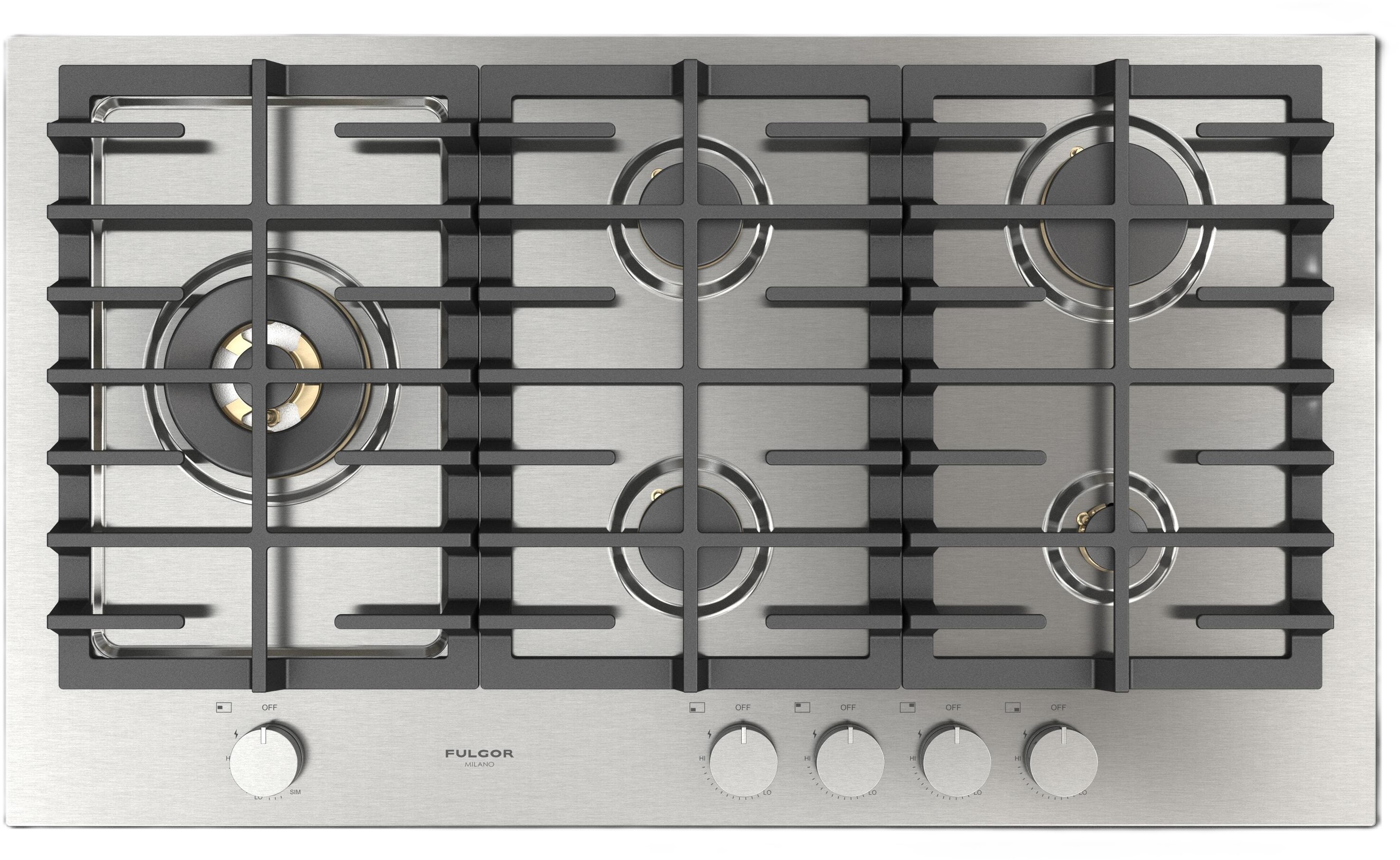 Fulgor Milano F4MEGK36S1 36" Gas Cooktop with 5 Sealed Brass Burners for Kitchen