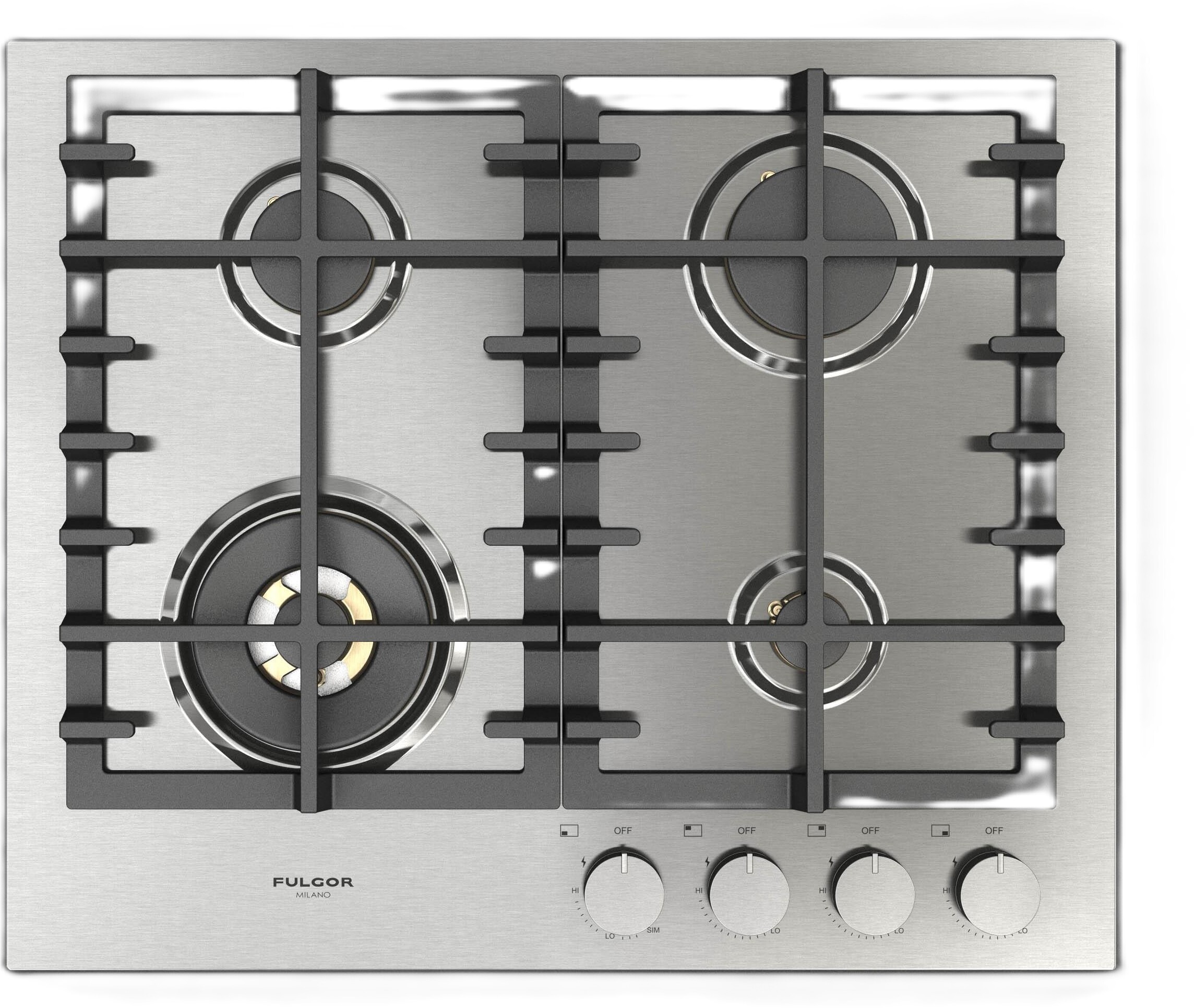 Fulgor Milano F4MGK24S1 24 inch Matteo 400 Series Gas Cooktop with 4 Sealed Burners, Heavy Duty Grates, Continuous Surface Grates, LP Convertible (Stainless Steel)