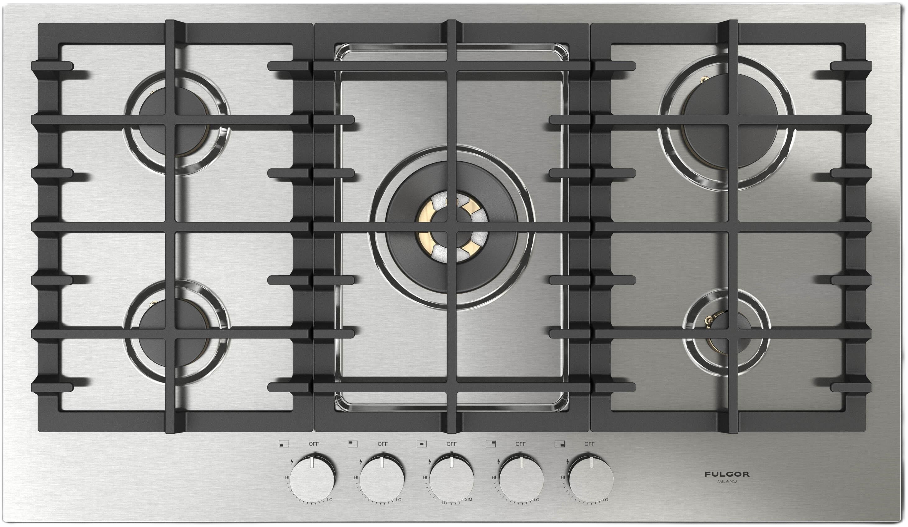 Fulgor Milano F4MTGK36S1 36" Gas Cooktop with 5 Sealed Brass Burners, Matteo 400 Series, Cast Iron Grates, Automatic Re-Ignition