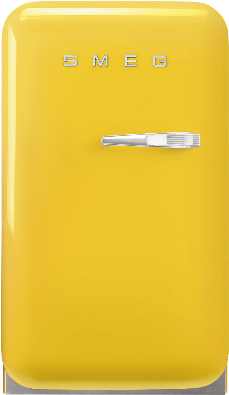 Smeg FAB5ULYW3 16-inch 50's Retro Style Series Compact Refrigerator with 1.34 cu. ft. Capacity, Absorption Cooling, Automatic Defrost, LED Interior Lighting, and Adjustable Shelves (Yellow)