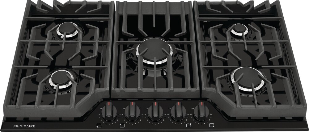 Frigidaire FCCG3627AB 36 inch Gas Cooktop with 5 Sealed Burners, Continuous Edge-to-Edge Grates, Spill Safe (Black)