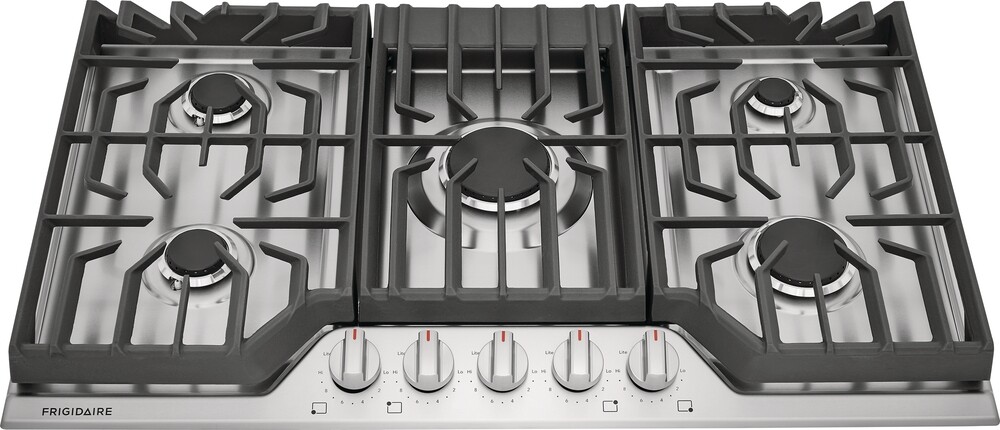 Frigidaire FCCG3627AS 36 inch Gas Cooktop with 5 Sealed Burners, Continuous Edge-to-Edge Grates, Spill Safe (Stainless Steel)