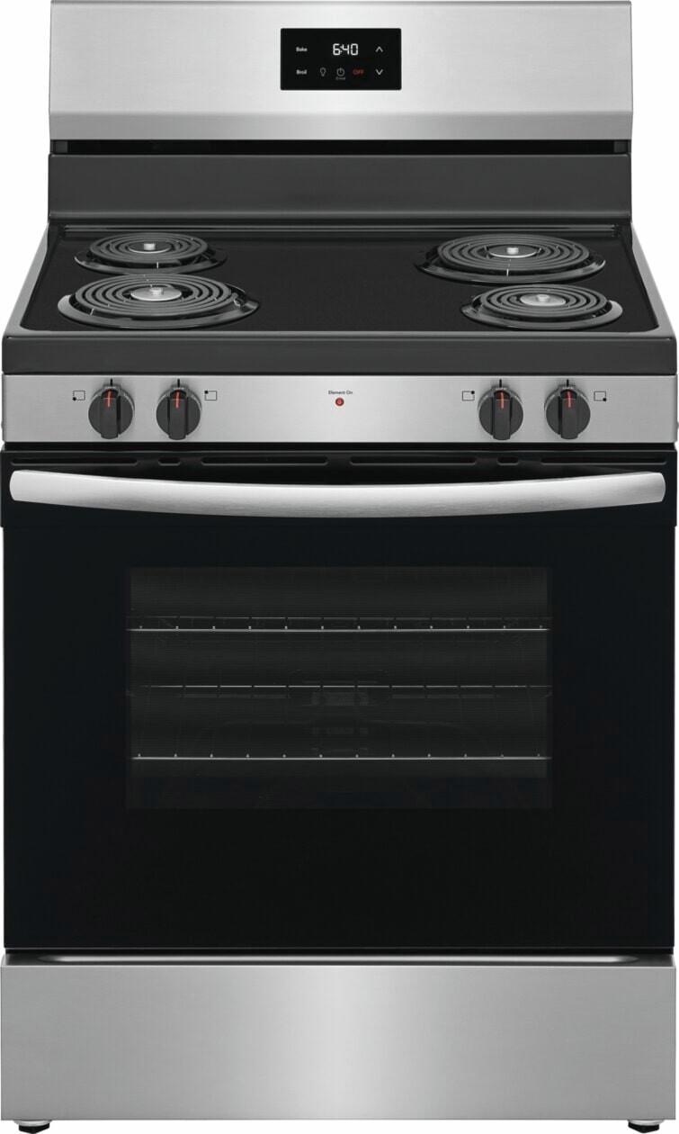 Frigidaire FCRC3012BS 30 Inch Freestanding Electric Range with 4 Coil Elements, 5.3 cu. ft. Capacity Oven, Safety Indicator Lights, Large Oven Window