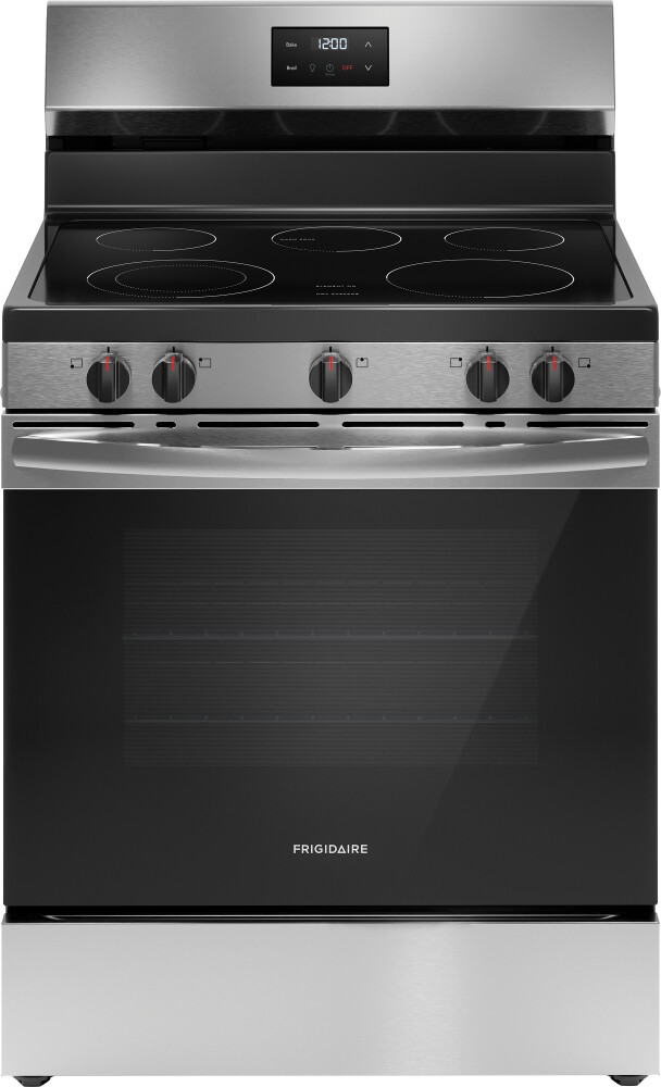 Frigidaire FCRE3052BS 30" Electric Range with 3,000W Quick Boil Element, 5 Cooktop Elements, Extra Wide Store-More Storage Drawer, Kitchen Appliance