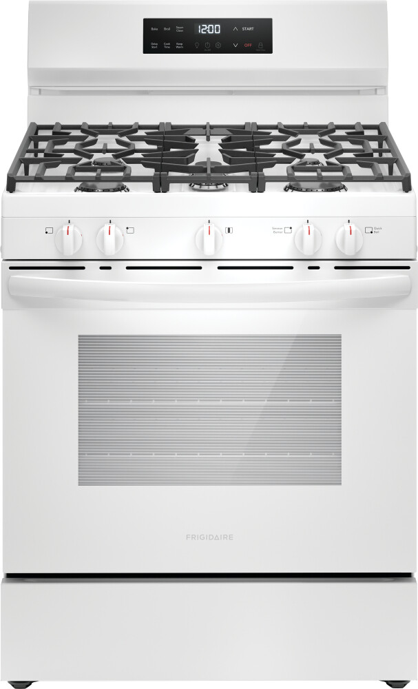 Frigidaire FCRG3062AW 30 inch Gas Range with 5 Sealed Burners, 5.1 cu. ft. Oven Capacity, Steam Clean (White)