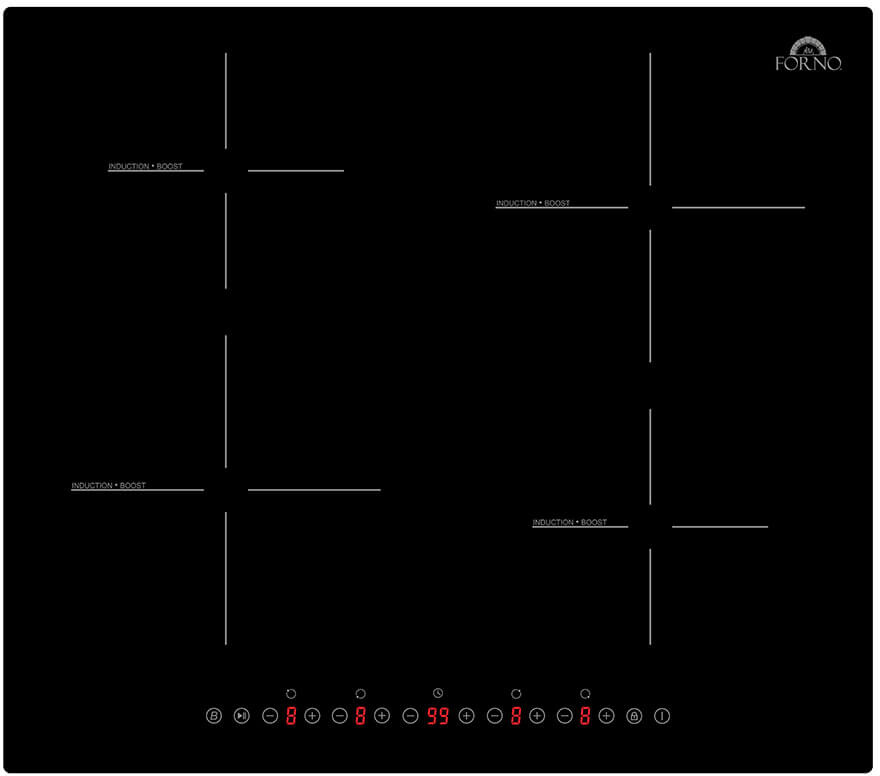 Forno FCTIN058324 Parco Series 24 inch Built-In Induction Cooktop with 4 Elements, 4 Induction Heating Zones, Touch Controls, Automatic Shut-Off, in Black Glass