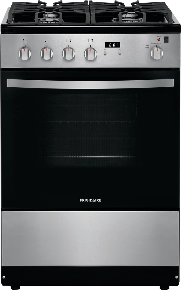 Frigidaire FFGH2422US 24 inch Front Control Freestanding Gas Range with 4 Sealed Burners, 1.9 cu. ft. Capacity, Continuous Grates, Storage Drawer (Stainless Steel)