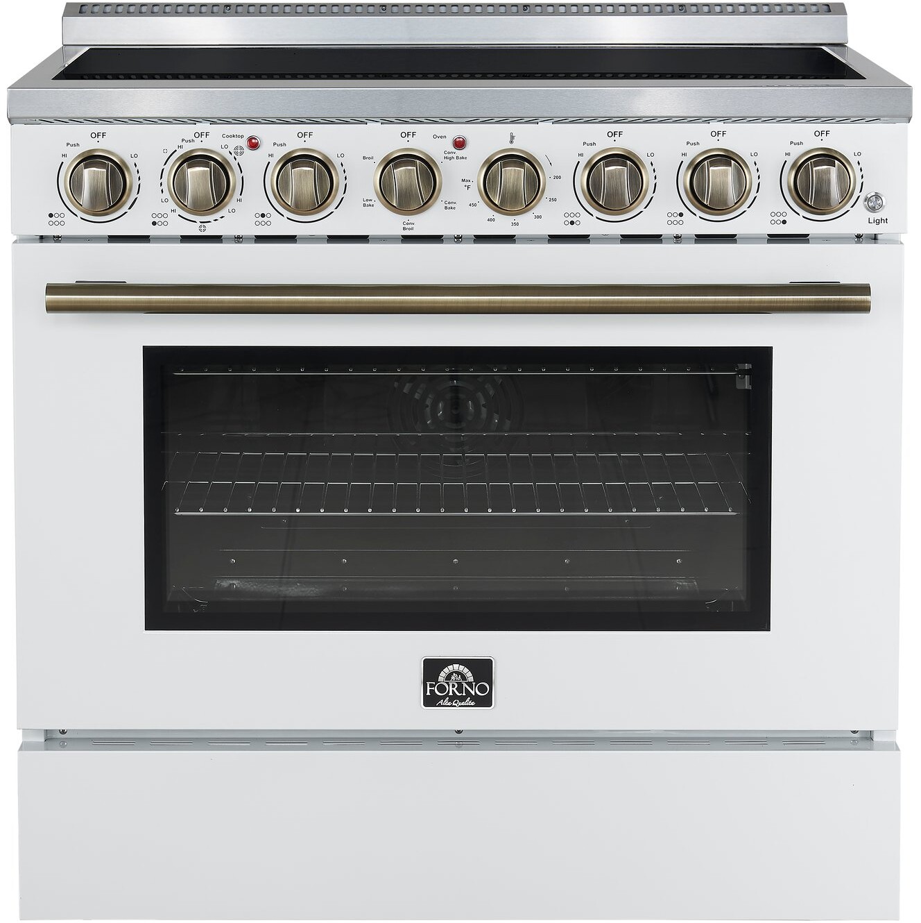 Forno FFSEL601136WHT Paolo Series 36 inch Freestanding Electric Range with 6 Elements, 5.44 cu. ft. Oven Capacity, True European Convection and Storage Drawer (White)