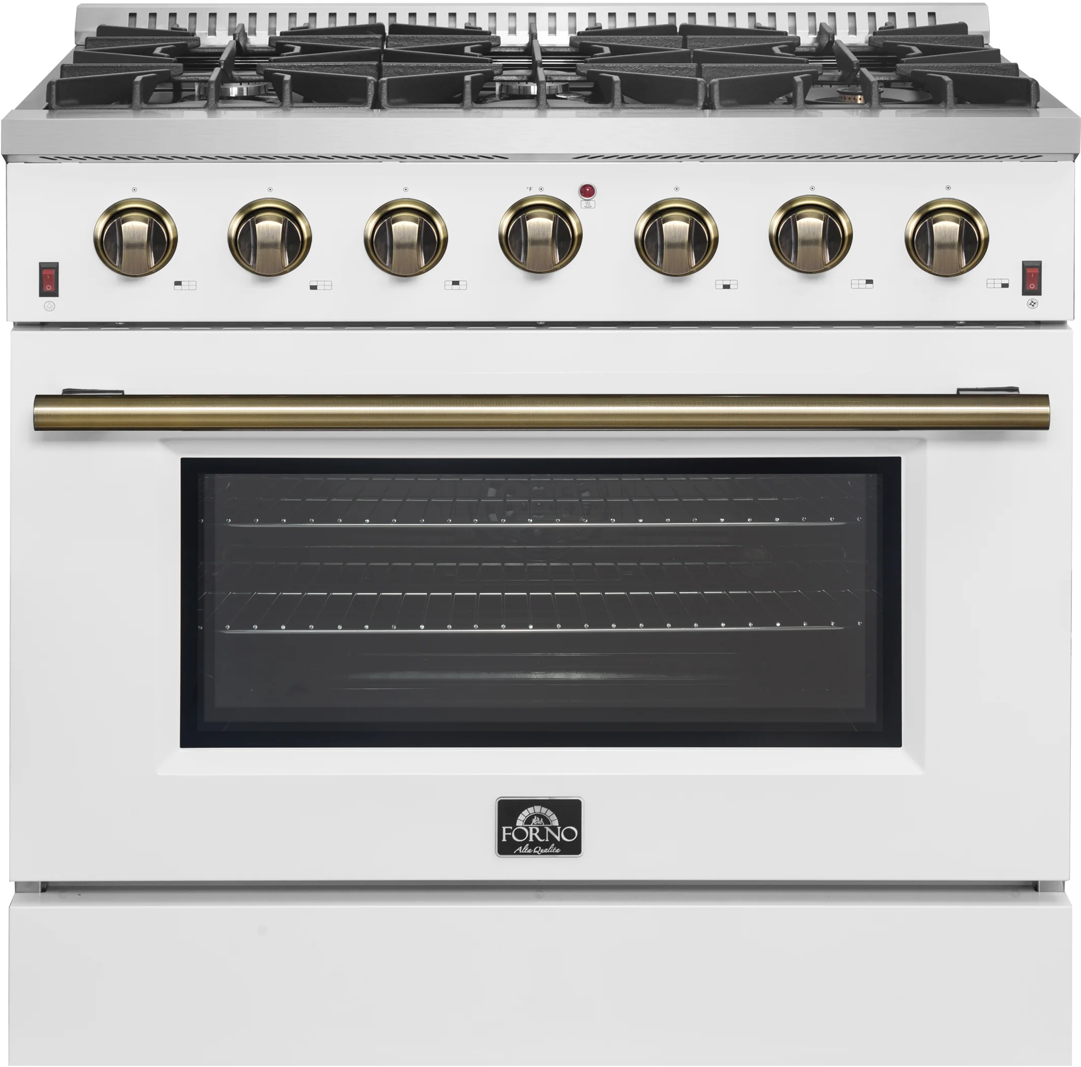 Forno FFSGS624436WHT Galiano Series 36 inch Freestanding Gas Range with 6 Sealed Burners, 5.36 cu. ft. Convection Fan Oven, Pro-Style Handle (White)