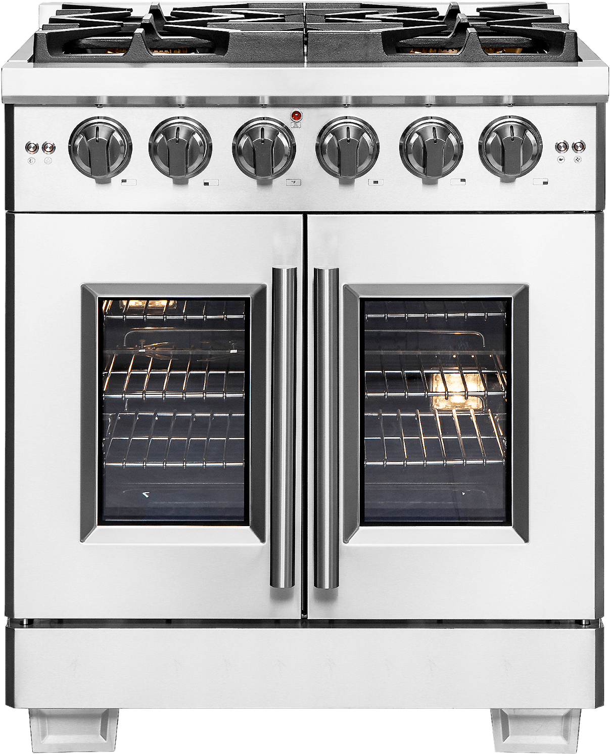 Forno FFSGS646030 Capriasca Series 30 inch Freestanding French-Door Gas Range with 5 Sealed Burners with 4.32 cu. ft. Capacity, Continuous Cast Iron Grates, and Air Fry (Stainless Steel)