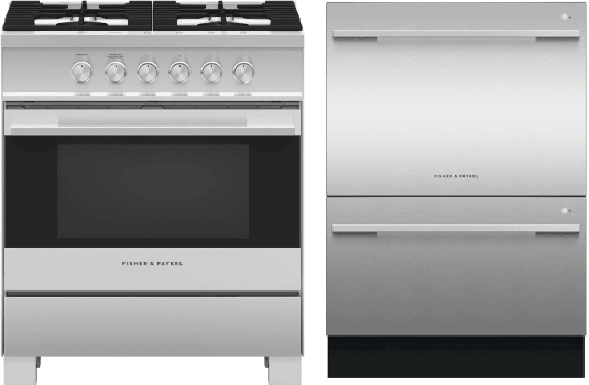 2 Piece Kitchen Appliances Package with Gas Range and Dishwasher in Stainless Steel - Fisher & Paykel FPRADW13