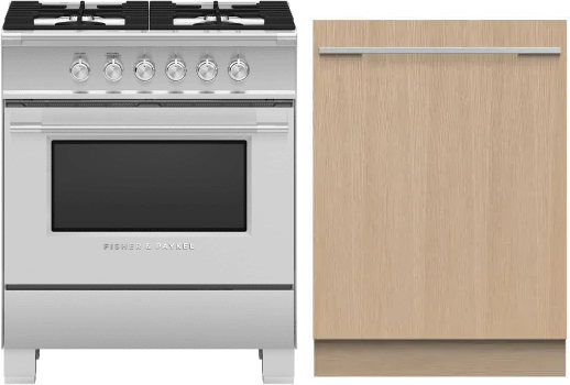 2 Piece Kitchen Appliances Package with Gas Range and Dishwasher in Stainless Steel - Fisher & Paykel FPRADW739