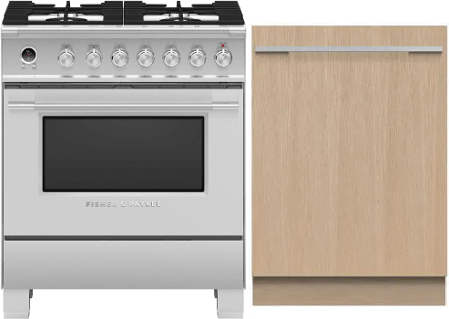 2 Piece Kitchen Appliances Package with Dual Fuel Range and Dishwasher in Stainless Steel - Fisher & Paykel FPRADW741