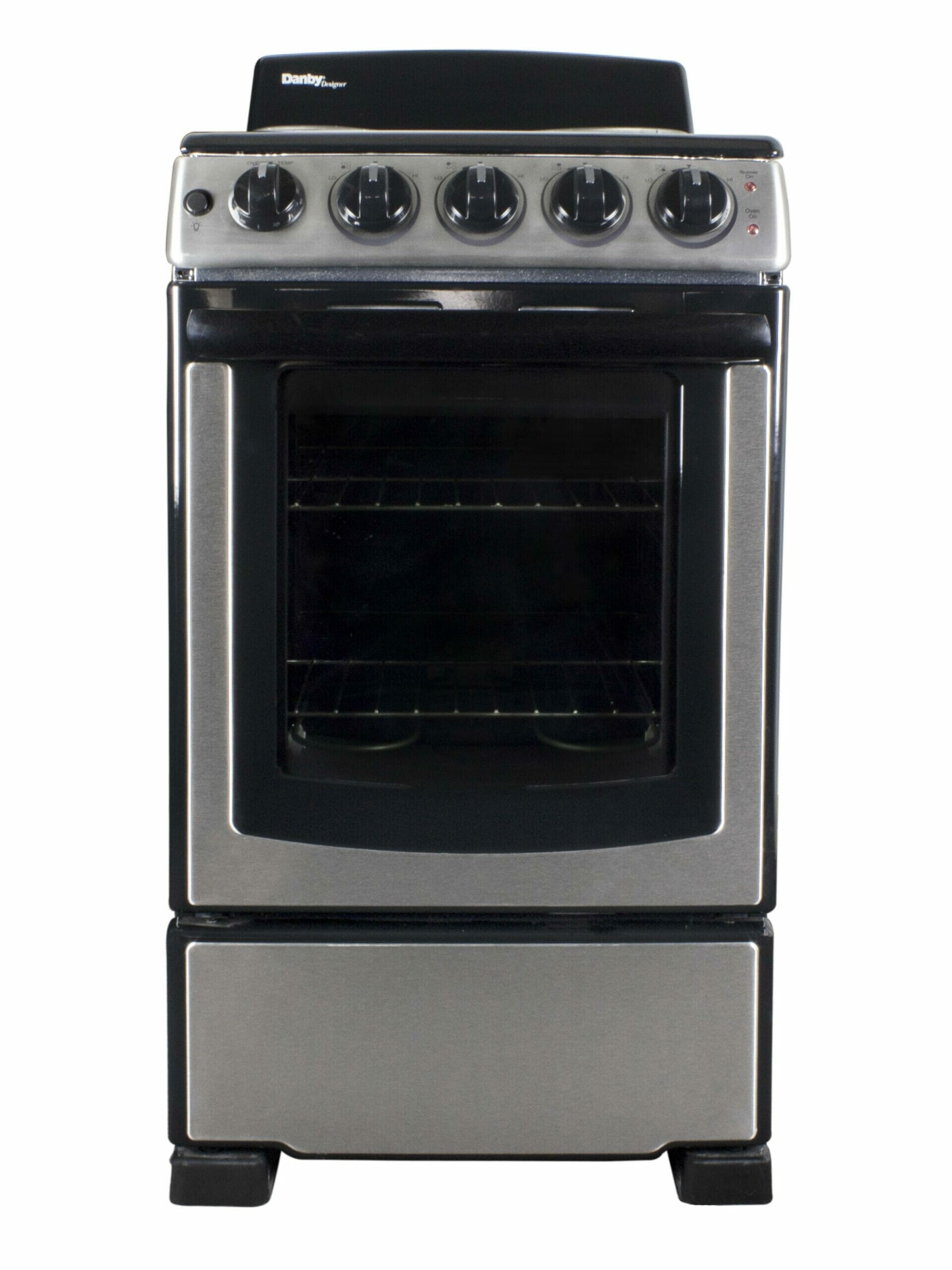 Danby DER203BSS 20 inch Electric Range with 4 Coil Elements, 2.3 cu. ft. Capacity, Push and Turn Safety Knobs, Pyrolytic Blue Oven Interior and ADA Compliant, in Stainless Steel