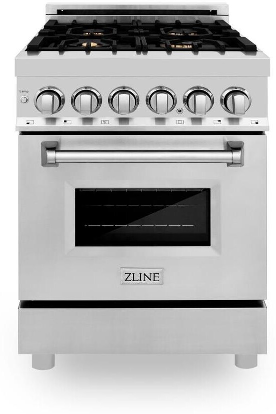 ZLINE RABR24 24 inch Legacy Series Dual Fuel Range with 4 Italian-Made Brass Sealed Burners, 2.8 cu. ft. Oven Capacity, Convection Cooking and StayPut Oven Door Hinges in Stainless Steel