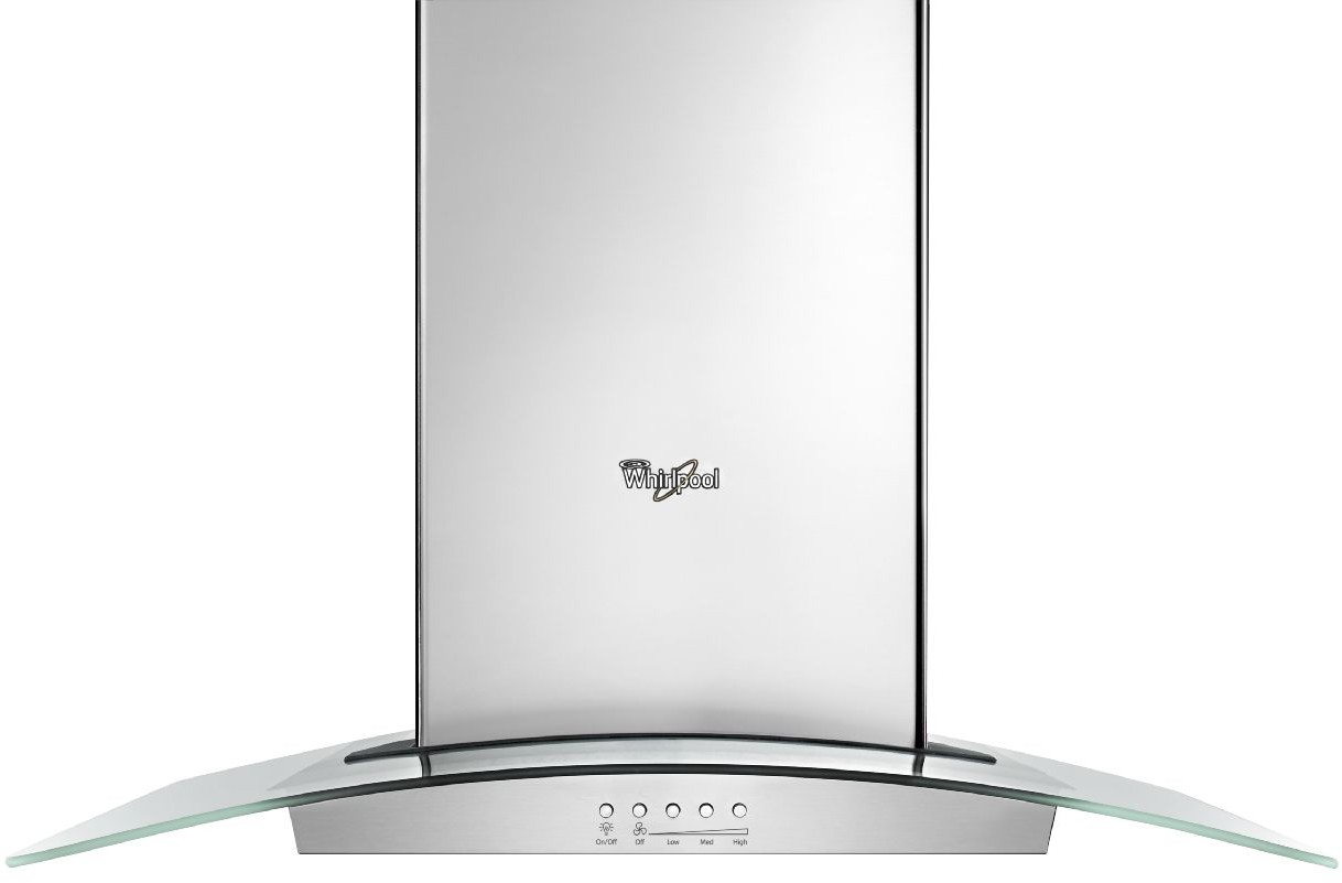 Whirlpool WVI75UC6DS 36 Inch Glass Island Mount Range Hood with 400 CFM, Push Button Control, LED Lighting, Grease Filter, 49 dBA Noise Level in Stainless Steel