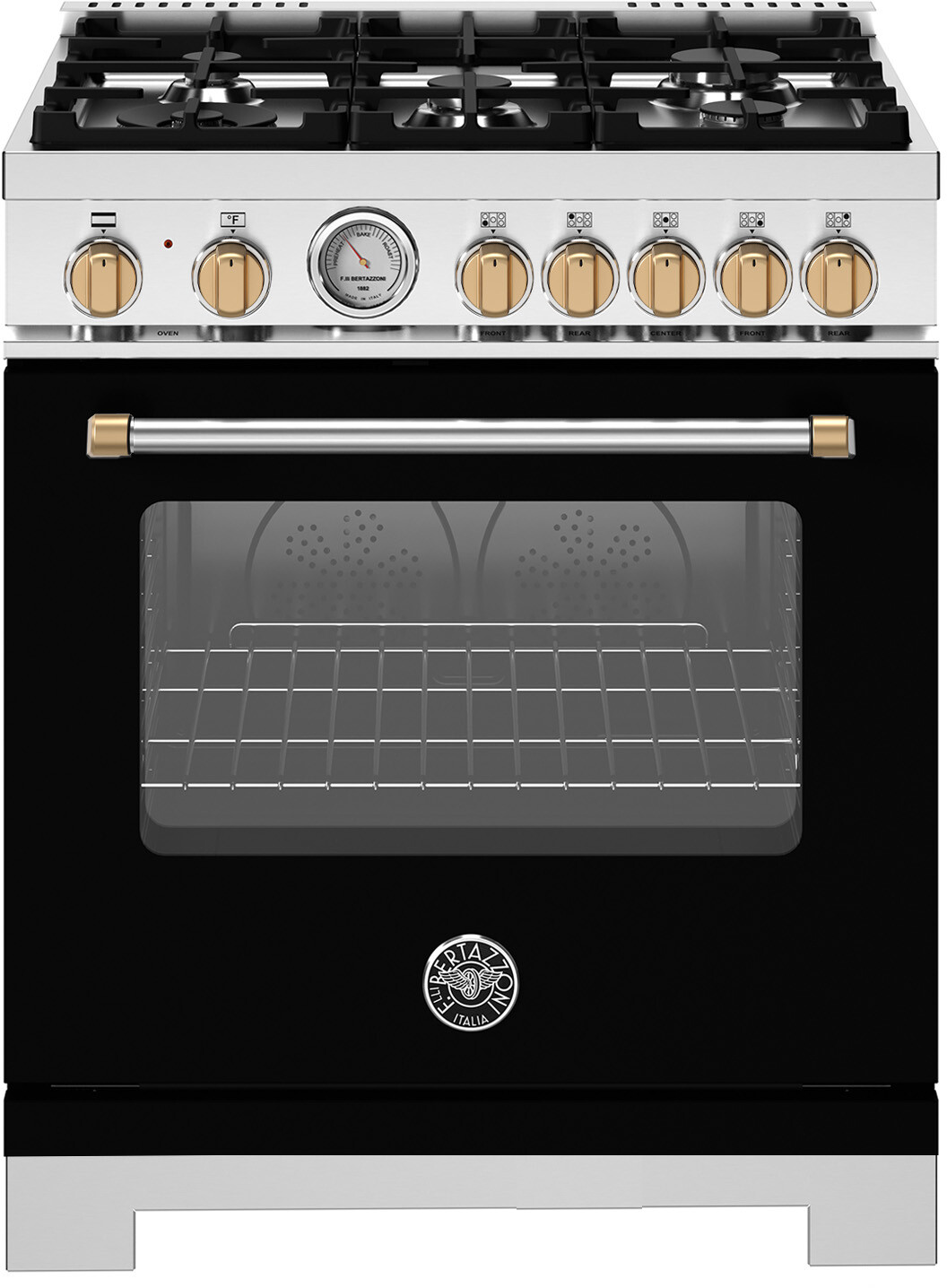 Bertazzoni MAS305DFMNG Master Series 30 inch Dual Fuel Range with 5 Burners, 4.7 cu. ft. Oven Capacity, Continuous Cast Iron Grates and Dual Convection (Nero Matt)