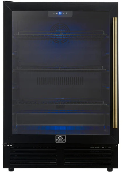 Forno Frescolino 24 Inch Beverage Cooler Antique Brass Handles, Triple Glass Door, 188 Can on Fridge.com