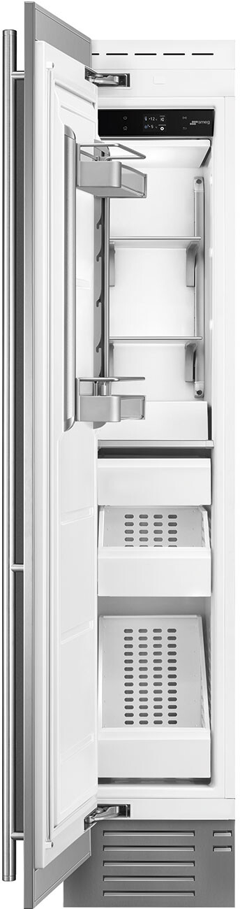 Smeg FZU18LX 18-inch Built-In Column Freezer with 8.22 cu. ft. Total Capacity, Fast Freezing, LED Lighting, and Automatic Ice Maker, in Stainless Steel