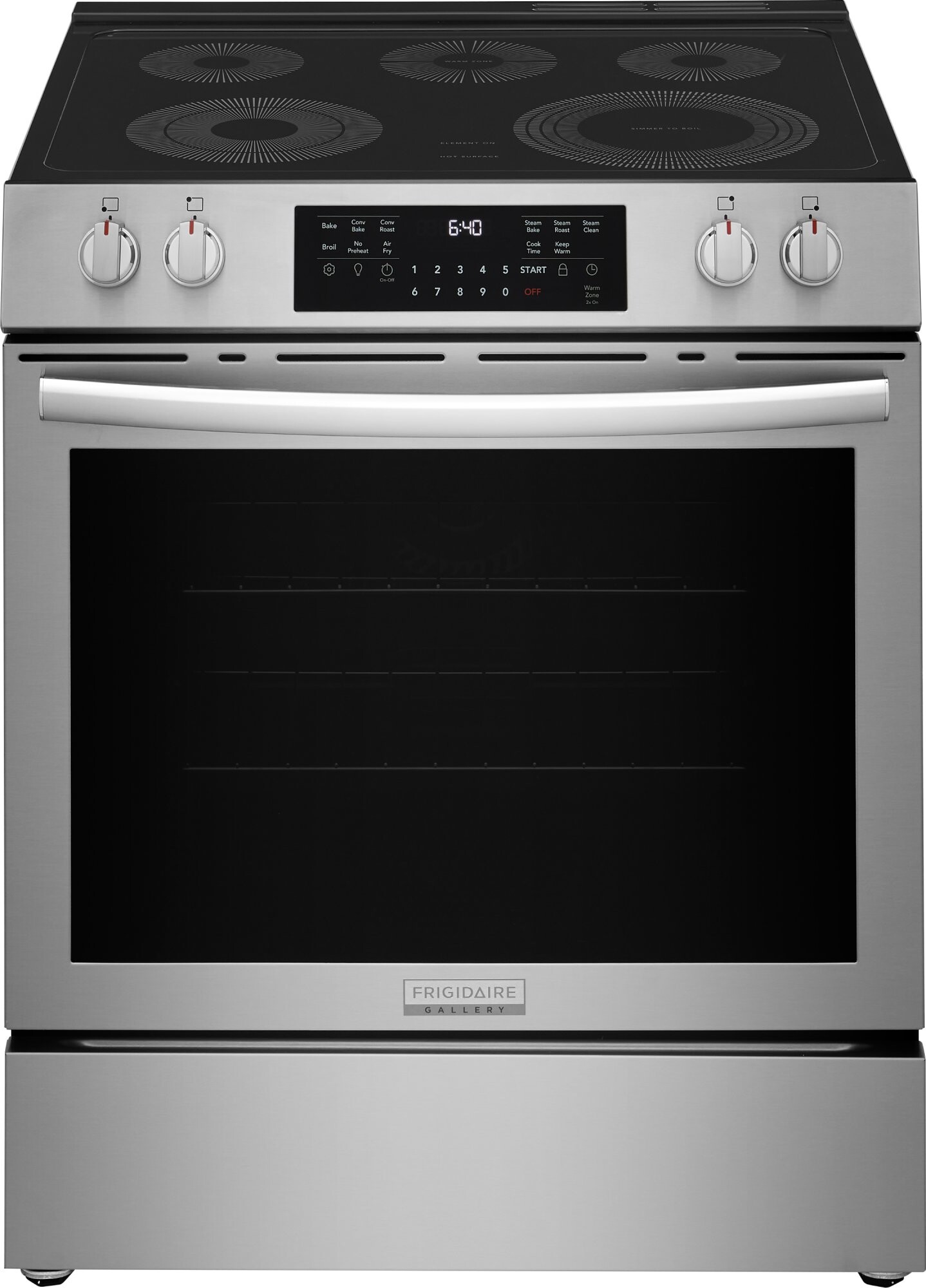 Frigidaire GCFE3059BF Gallery Series 30 Inch Electric Range with 5 Elements Burners, 5.3 cu. ft. Oven Capacity, Air Fry, Slow Cook, Stean Clean, Total Convection System in Stainless Steel