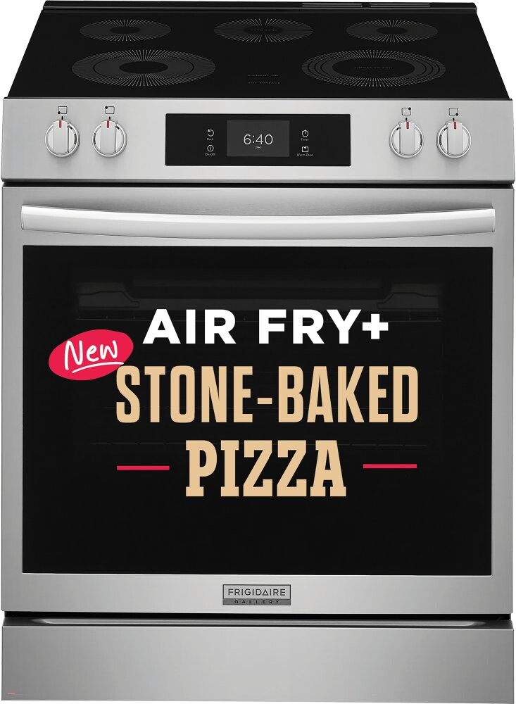 Frigidaire GCFE3070BF Gallery Series 30 inch Slide-In Electric Range with 5 Elements, 6.2 cu. ft. Oven Capacity, Stone-Baked Pizza and Air Fry in Stainless Steel
