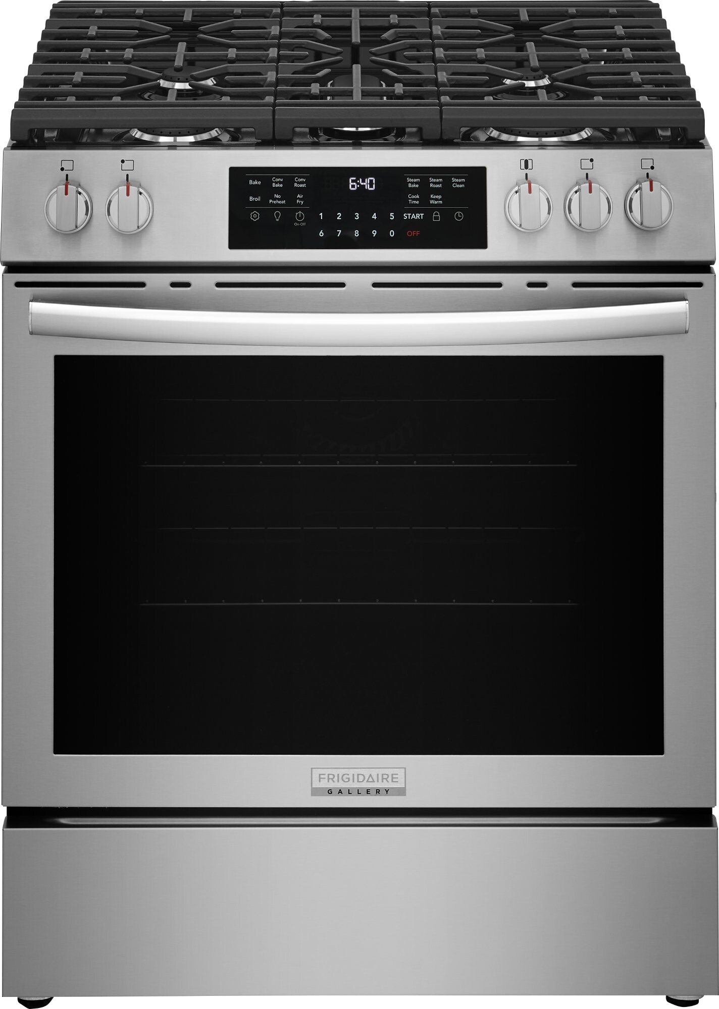 Frigidaire Gallery GCFG3059BF 30 Inch Gas Range with 5 Sealed Burners, 6 cu. ft. Oven Capacity, Air Fry Mode, Total Convection System, Sabbath Mode in Stainless Steel