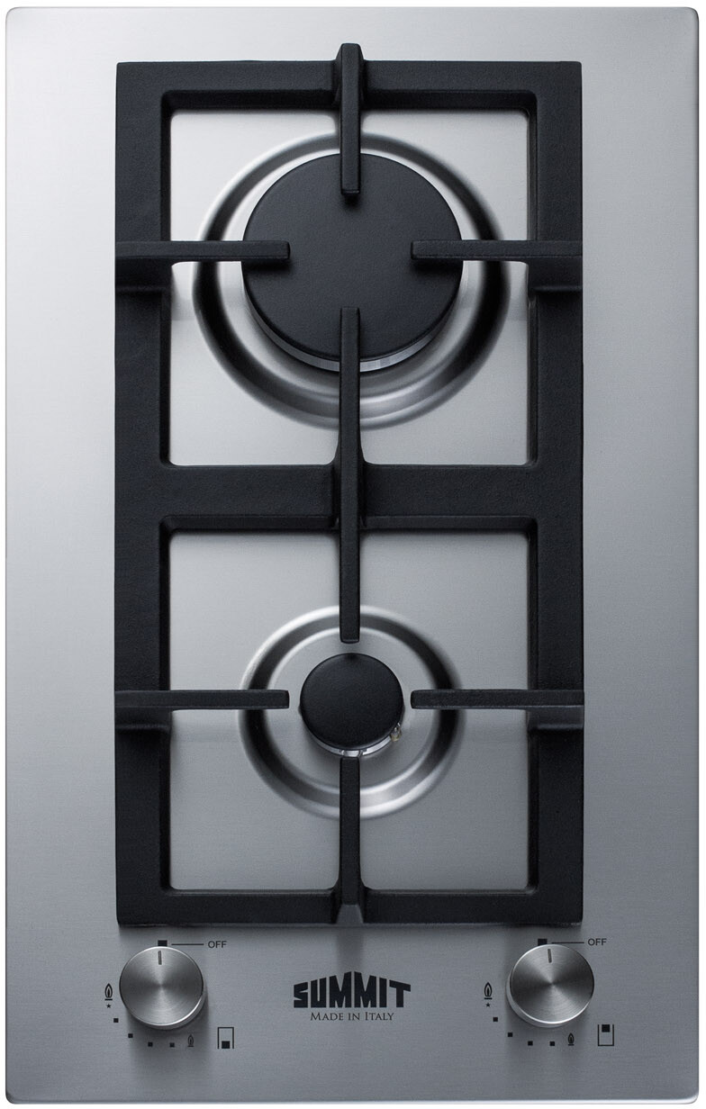 Summit GCJ2SS 12" Wide 2-Burner Gas Cooktop In Stainless Steel - 304 Grade Stainless Steel, Sealed Burners, Thermocouple Flame Protection