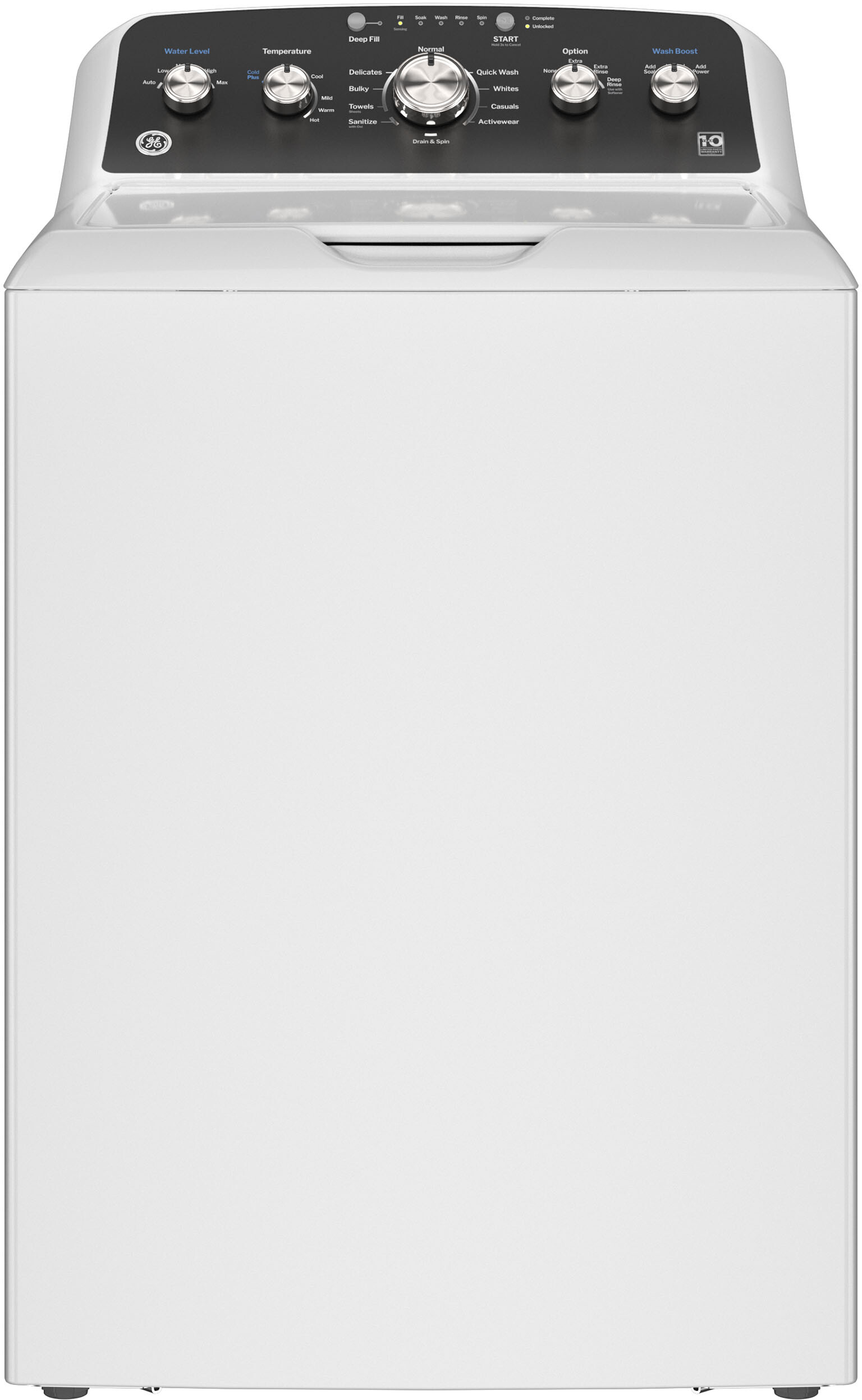 GE - 4.6 Cu. Ft. High-Efficiency Top Load Washer with Deep Fill and Cold Plus - White with Matte Black