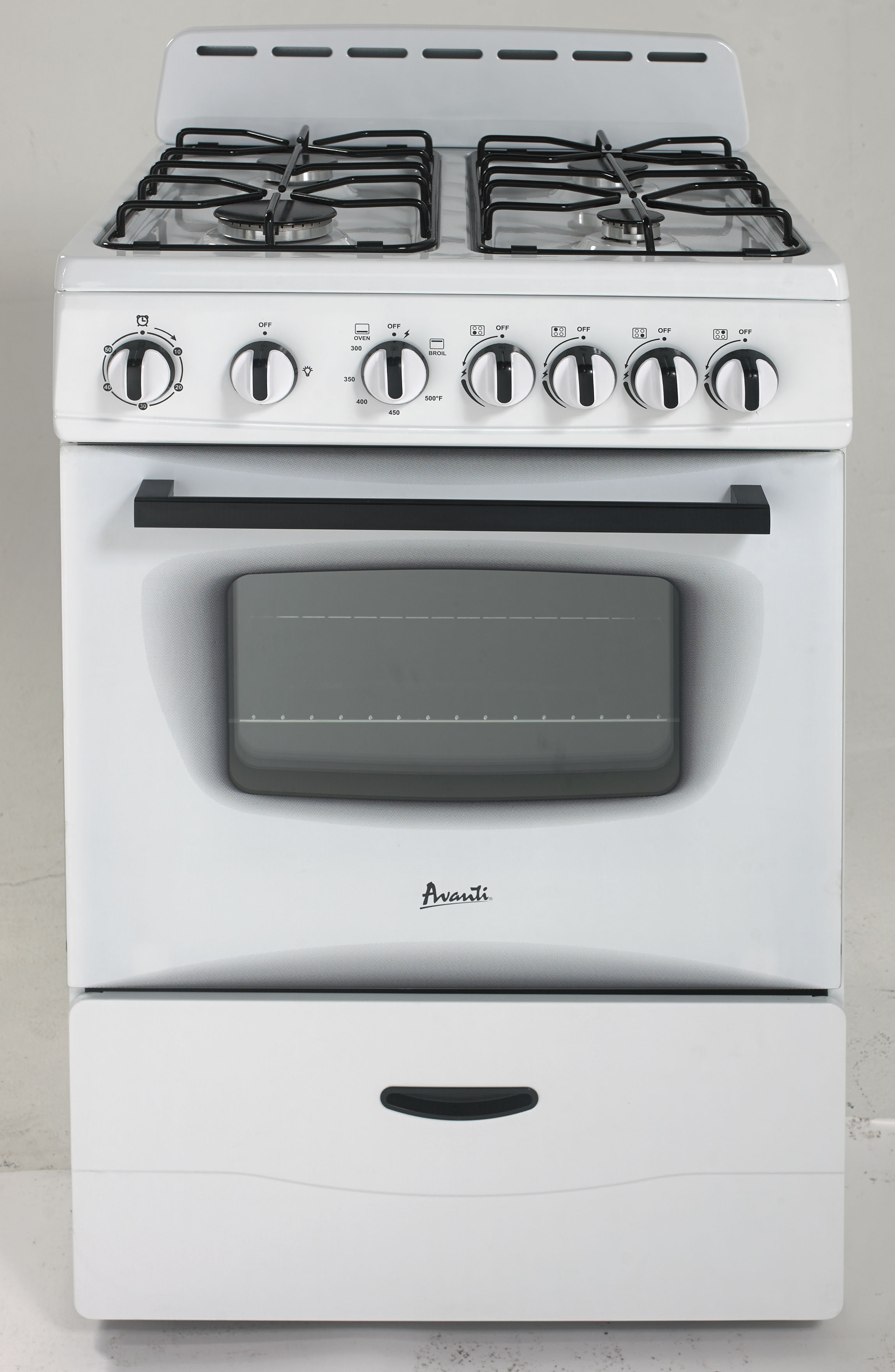 Avanti GR2414CW 24 inch Freestanding Gas Range with 4 Sealed Burners, 2.6 cu. ft. Oven Capacity, Storage Drawer (White)