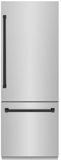 ZLINE Autograph Edition 30 in. 16.1 cu. ft. Built-In Bottom Freezer Refrigerator with Water Dispenser and Ice Maker in Black Stainless Steel with Grap | Fridge.com
