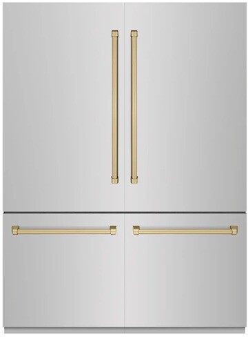 ZLINE Autograph Edition 60 in. 32.2 cu. ft. French Door Built-In Bottom Freezer Refrigerator with Water Dispenser and Ice Maker in Stainless Steel wit | Fridge.com