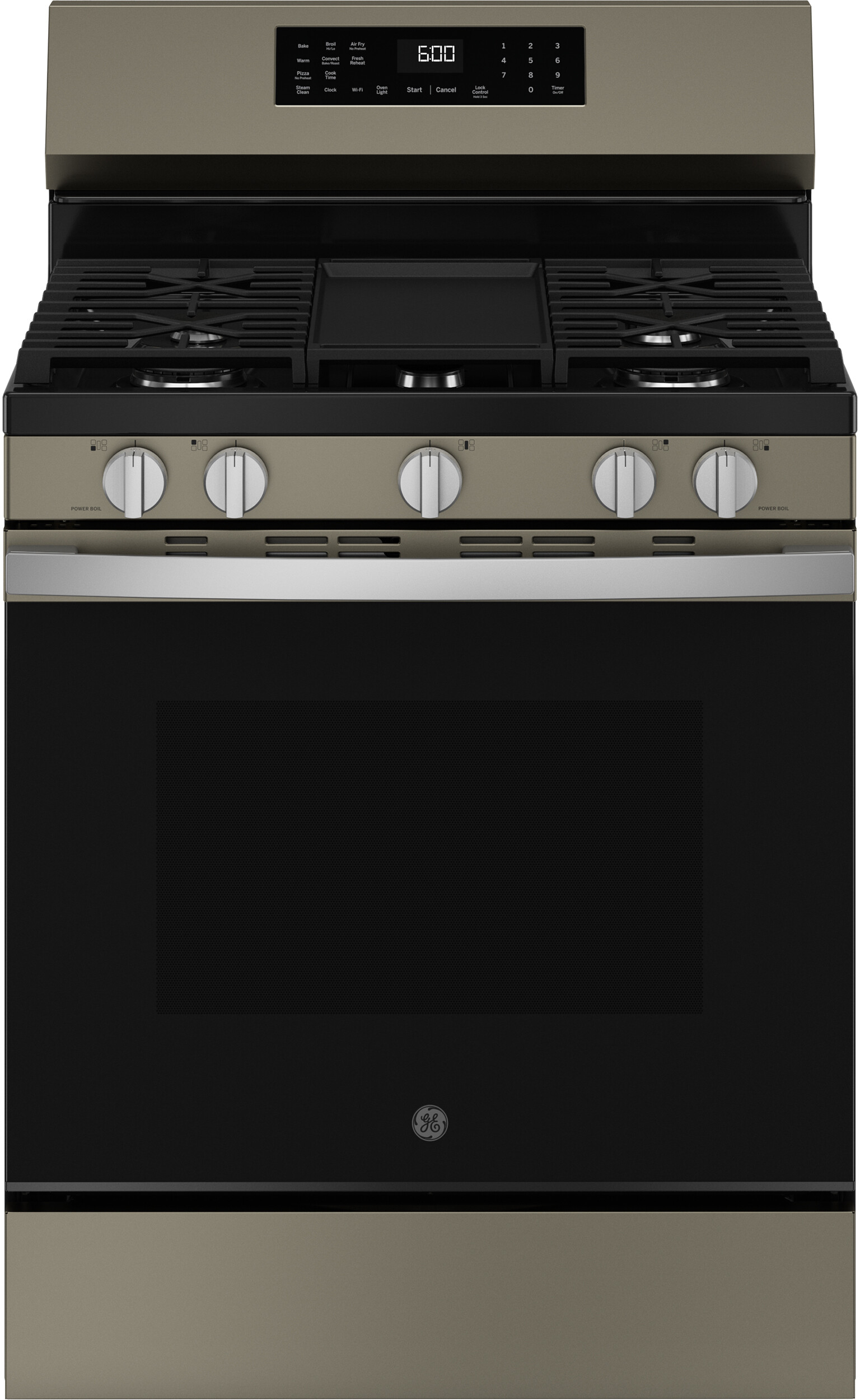 GE GGF600AVES 30 inch Freestanding Smart Gas Convection Range with 5 Burners, 5.3 cu. ft. Capacity, No Preheat Air Fry and EasyWash Oven Tray (Slate)