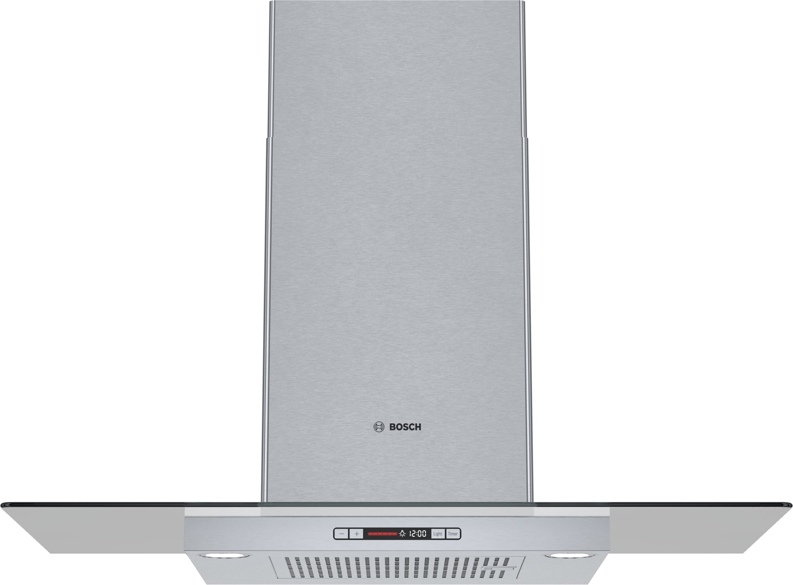 Bosch HCG56651UC Benchmark Series 36 inch Glass Canopy Chimney Hood with 600 CFM Centrifugal Integrated Blower, 4 Speed Touch Controls with LCD Display and Dishwasher-Safe Filters in Stainless Steel