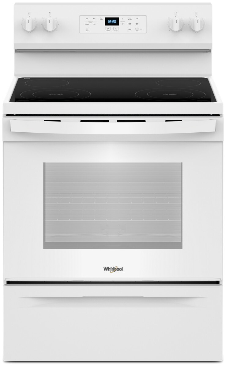 Whirlpool WFES3530RW 30 inch Electric Range with 4 Radiant Elements, 3000 Watts Heating Power, Warm Zone, Storage Drawer (White)