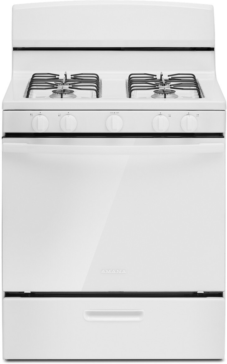 Amana AGR4203MNW 30 inch Freestanding Gas Range with 4 Sealed Burners, 5 cu. ft. Oven Capacity, Temp Assure Cooking System and EasyAccess Broiler Door (White)