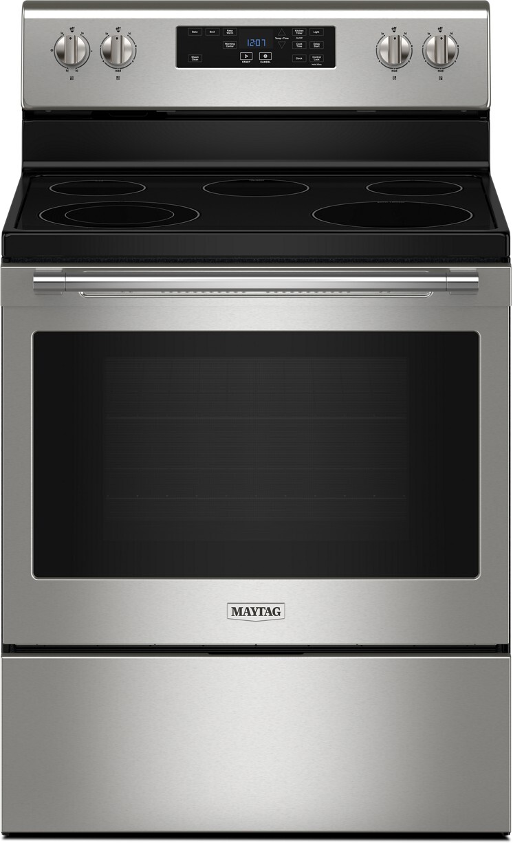 Maytag MER4800PZ 30 inch Freestanding Electric Range with 5 Elements, 5.3 cu. ft. Oven Capacity, Keep Warm Setting, Steam Clean in Fingerprint Resistant Stainless Steel