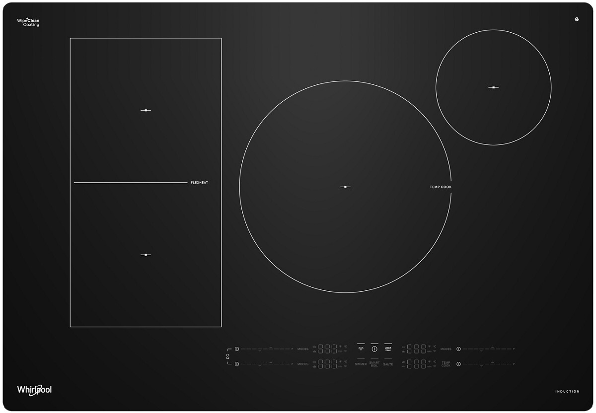 Whirlpool WCIT7530SB 30 inch Smart Induction Cooktop with 4 Cooking Zones Elements, WipeClean Coating, 18 Cooking Power Levels, in Black Glass (Black)