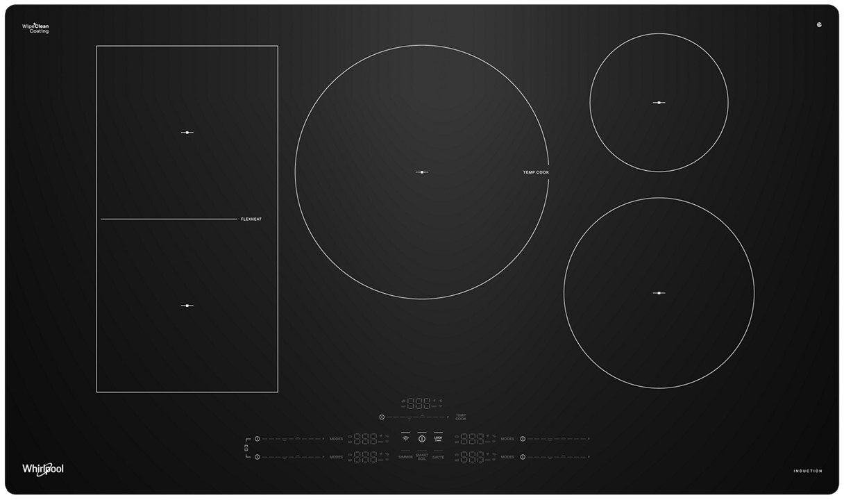 Whirlpool WCIT7536SB 36 inch Smart Intelligent Induction Cooktop with 5 Element, Temp Cook, Voice Control, Wipe Clean Coating (Black)
