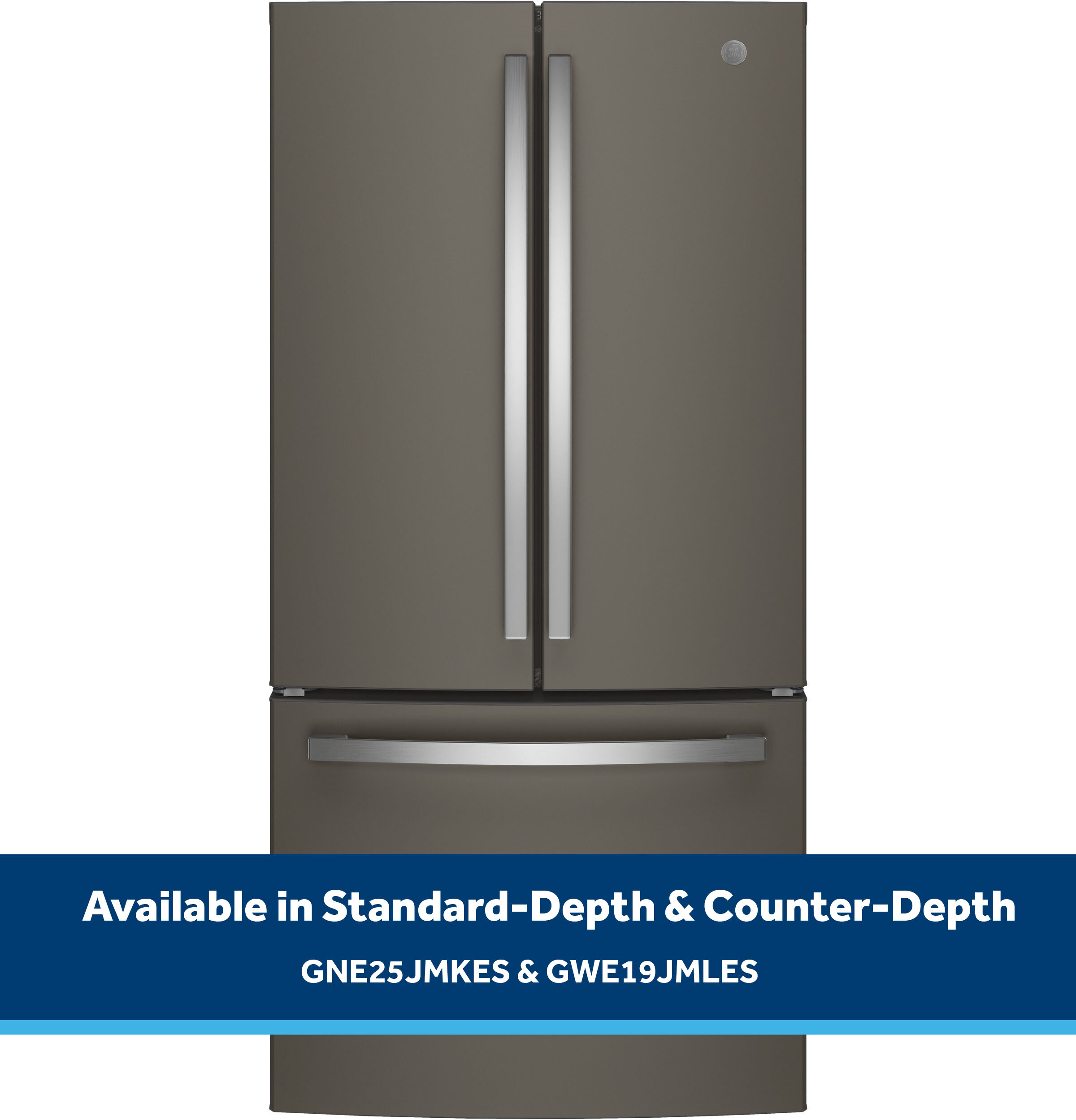 GE GWE19JMLES 33 inch Counter Depth French Door Refrigerator with 18.6 Cu. Ft. Total Capacity, ENERGY STAR Rated, Internal Water Dispenser and LED Lighting (Slate)