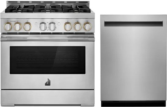JennAir 2 Piece Kitchen Appliances Package with Gas Range and Dishwasher in Stainless Steel JARADW100