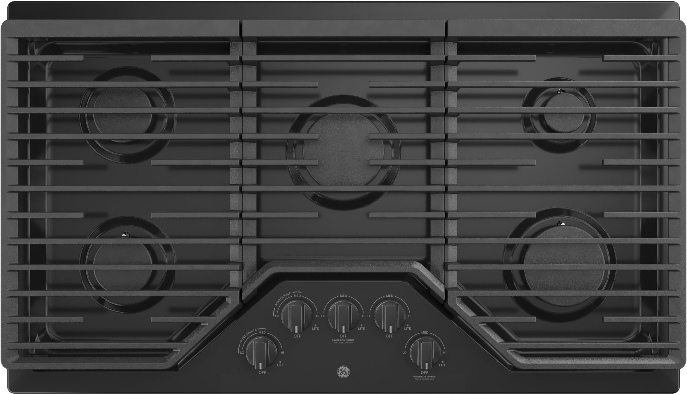 Ge Appliances JGP5036DLBB 36" Built-In Gas Cooktop With 5 Burners And Dishwasher Safe Grates - 18,000 BTU Power Boil, Precise Simmer, Cast Iron Grates