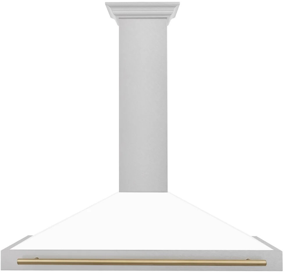 ZLINE KB4SNZWM48CB Autograph Edition 48 inch Convertible Wall Mount Range Hood with 400 CFM, LED Lighting, and Dishwasher-Safe Stainless Steel Baffle Filters in White Matte (Champagne Bronze)