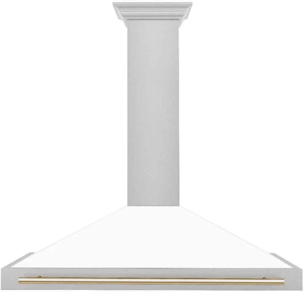 ZLINE KB4SNZWM48G Autograph Edition 48 inch Convertible Wall Mount Range Hood with 400 CFM, LED Lighting, and Dishwasher-Safe Stainless Steel Baffle Filters in White Matte (Polished Gold)