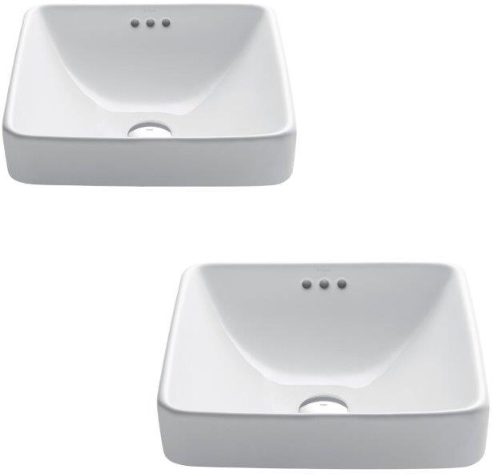Kraus KCR-281-2PK 16.5 in. Elavo Square Semi-Recessed Vessel Porcelain Ceramic Bathroom Sink with Overflow, White - Pack of 2