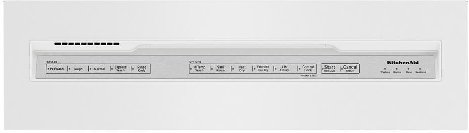 Front console dishwasher control panel with cycle and option buttons