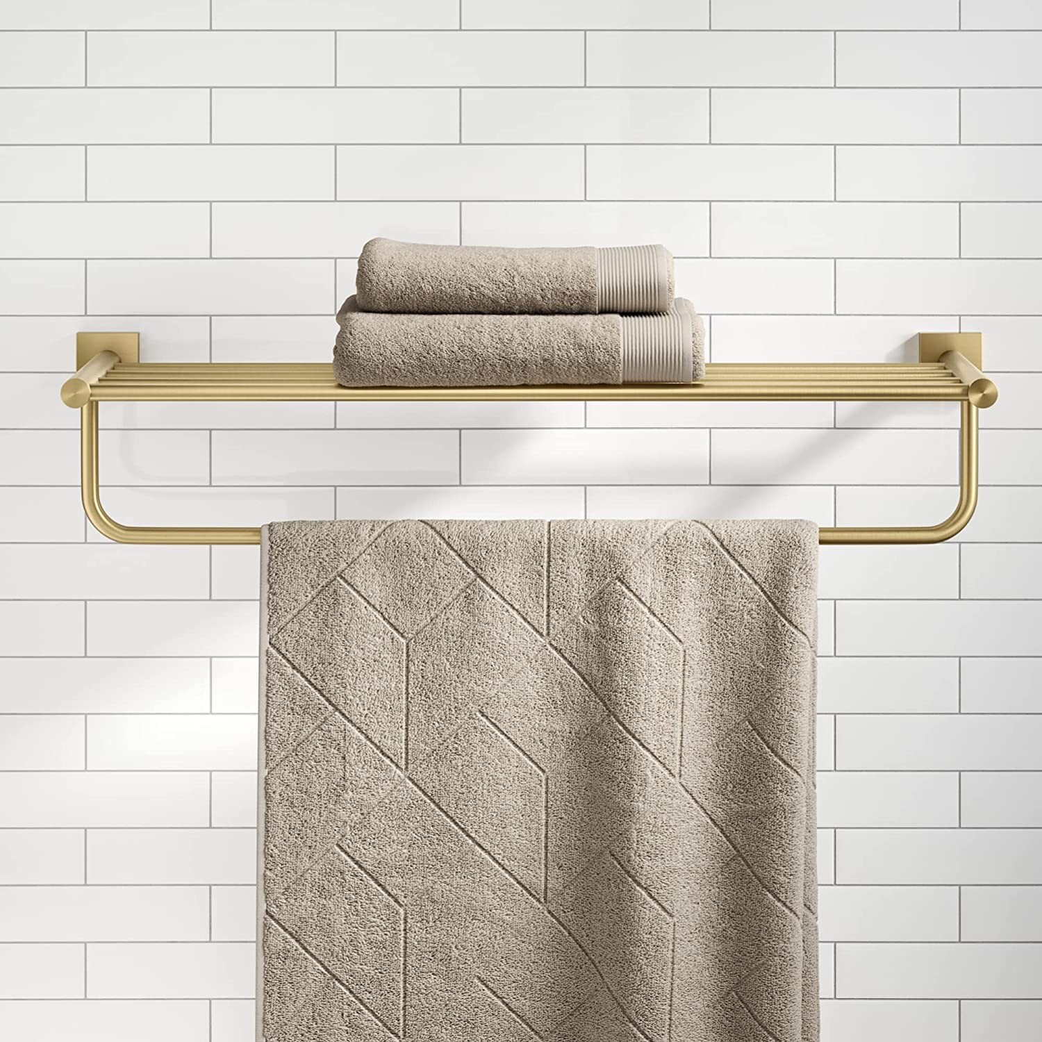 Kraus KEA-17742BG Ventus Bathroom Shelf with Towel Bar, Brushed Gold