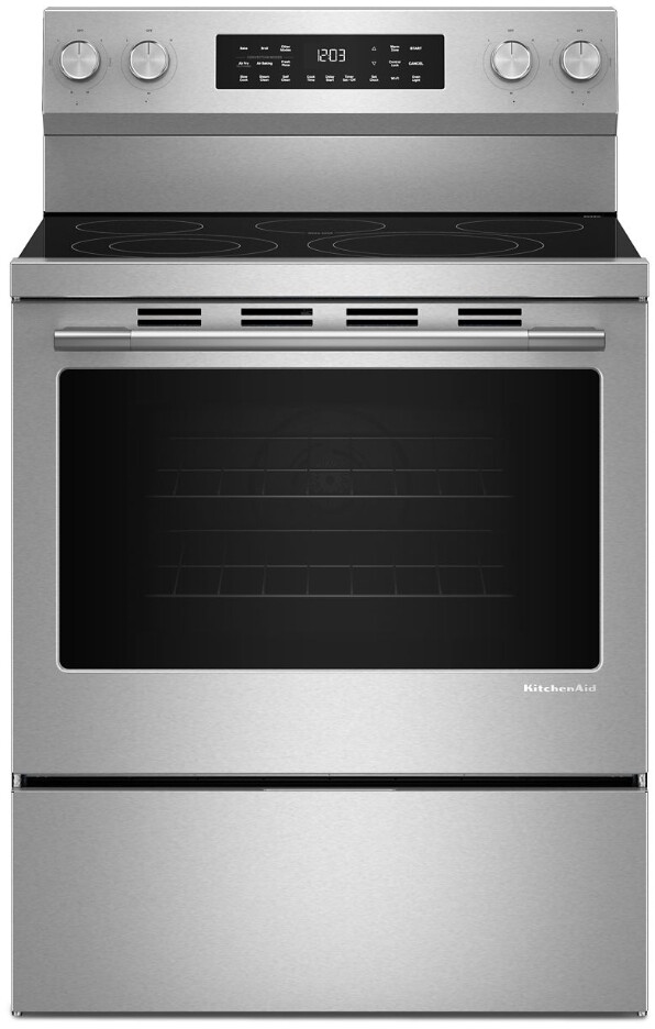 KitchenAid KFES330TPS 30 inch Smart Freestanding Electric Range with 5 Elements, 5.3 cu. ft. Oven Capacity, Convection Cooking Modes and Warming Zone Element in PrintShield Stainless Steel