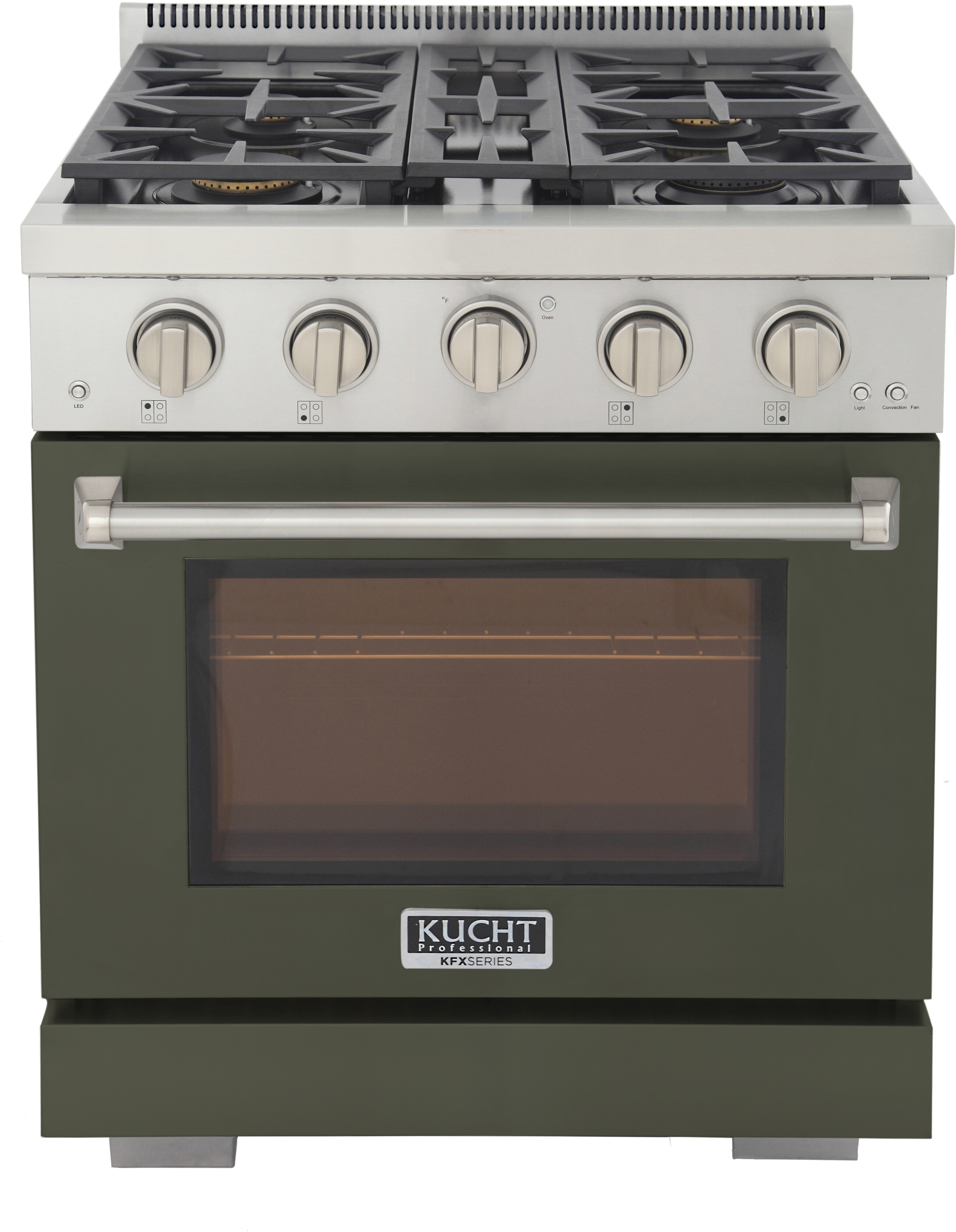 Kucht KFX3000XG 30 inch Freestanding Gas Range with 4 Sealed Burners, 4.2 cu. ft. Oven Capacity, TrueSimmer Burner and Heavy Duty Cast-Iron Cooking Grates (Olive Green, Natural Gas)