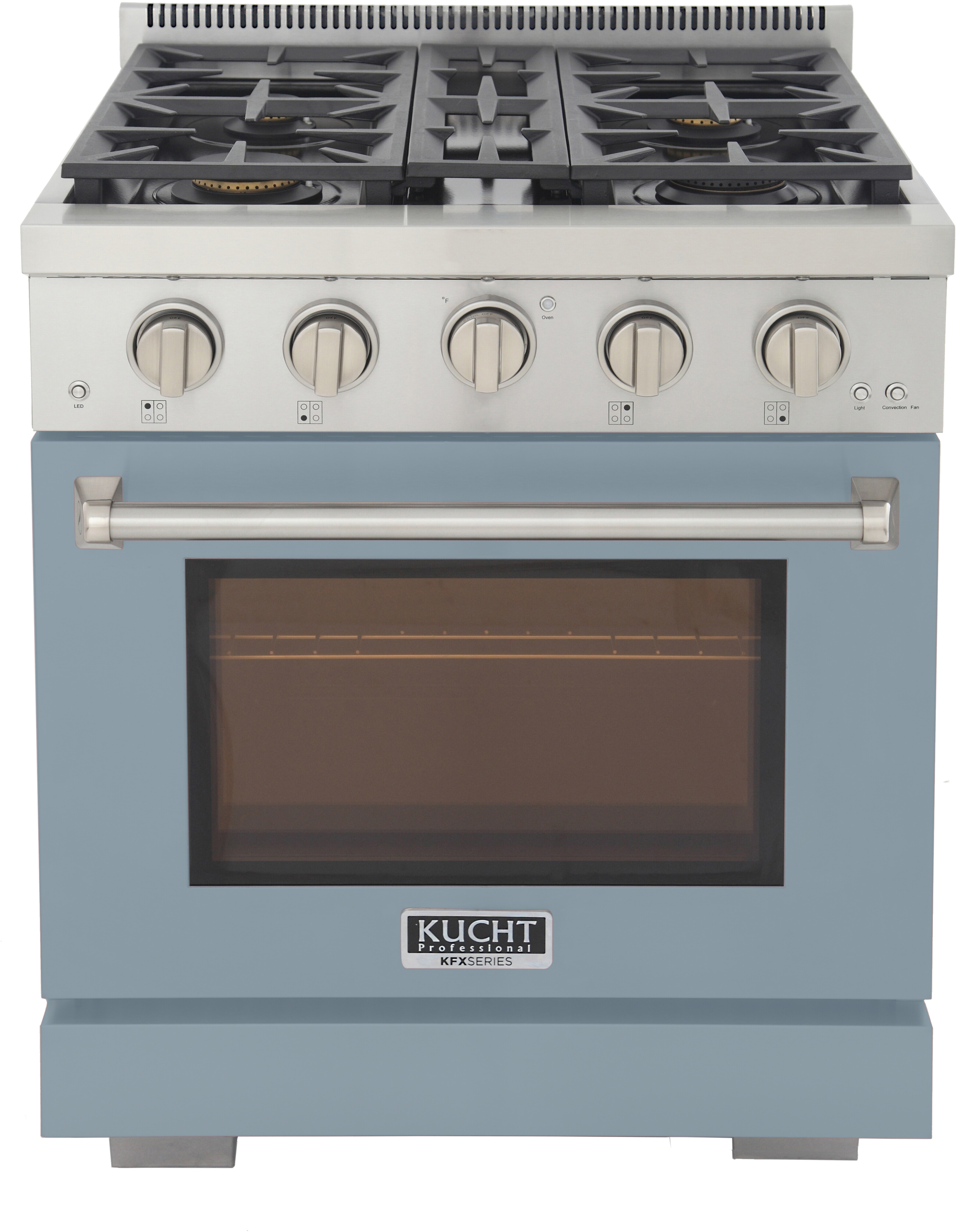 Kucht KFX3000XLB 30 inch Freestanding Gas Range with 4 Sealed Burners, 4.2 cu. ft. Oven Capacity, TrueSimmer Burner and Heavy Duty Cast-Iron Cooking Grates (Light Blue, Natural Gas)